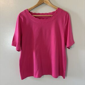 Talbots Pink Pima Cotton Top Scallop Neckline Shirt Sz XL Petite